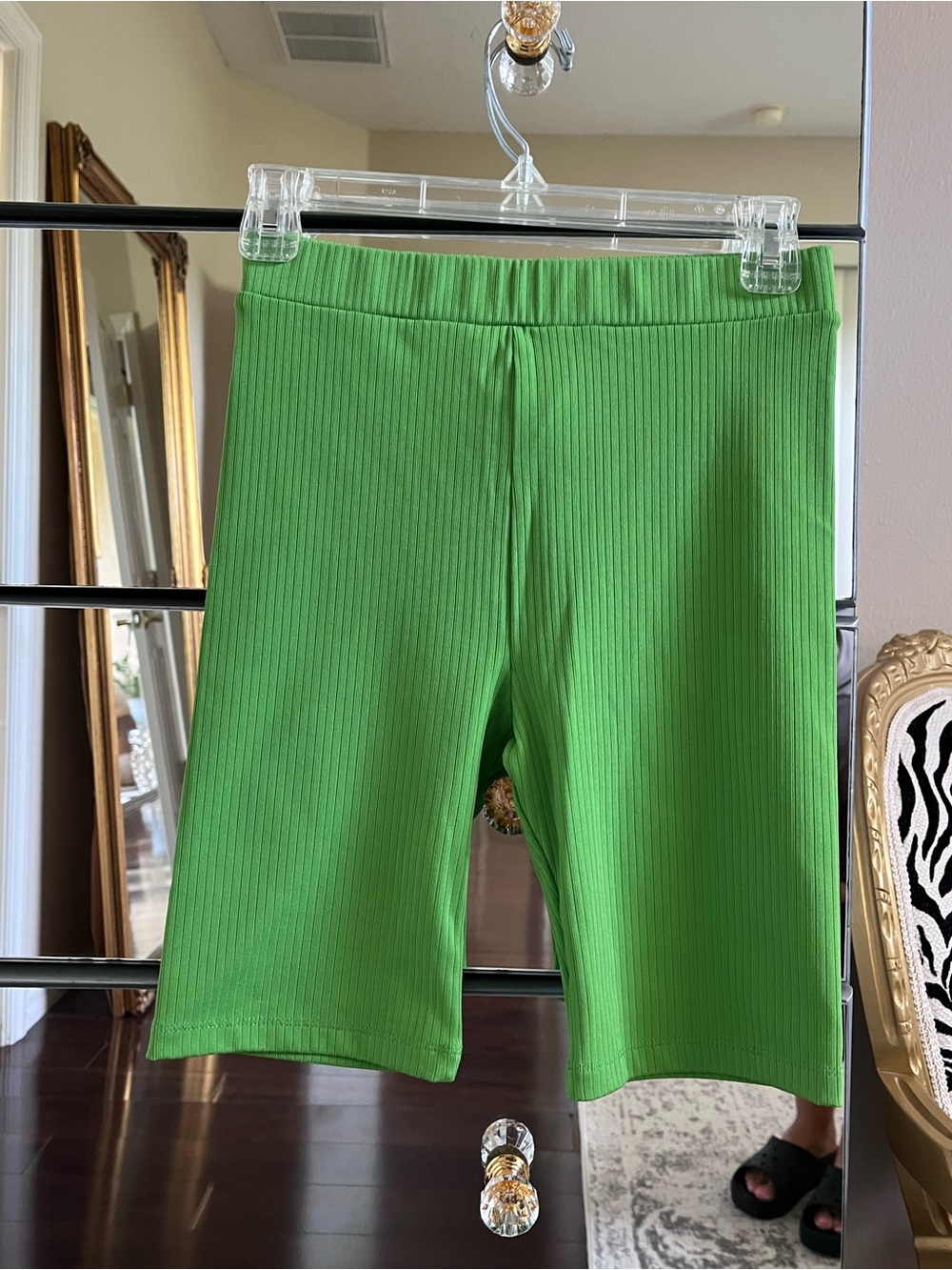 Mango Neon Green Ribbed High-Waist Shorts size S